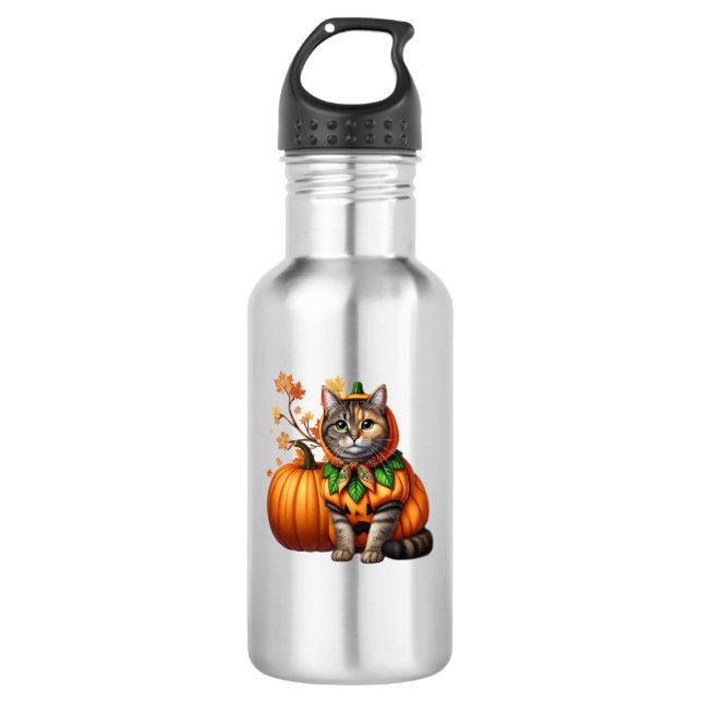 Bouteille D'eau Babushka Halloween Chat Citrouille (Devant)