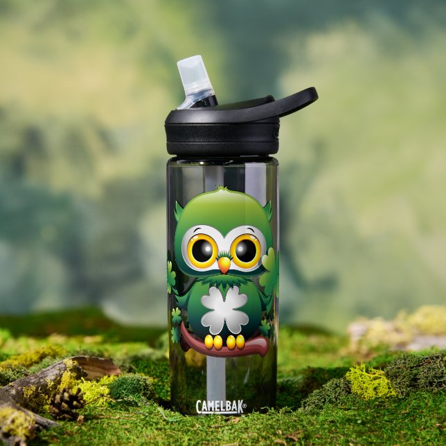 Bouteille D'eau Baby Owl Cute St Patrick Cartoon (En extérieur (pivoté))