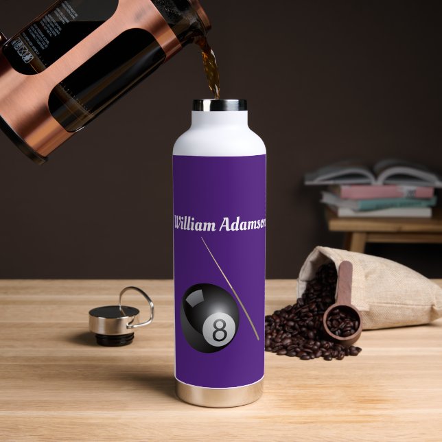 Bouteille D'eau Balle de billard et queue personnalisée  (Café (pivotée))