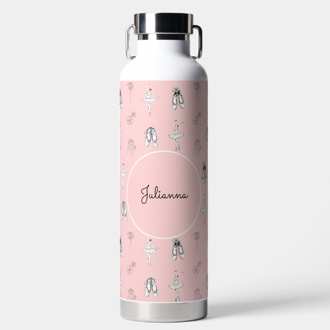 Bouteille D'eau Ballerina rose et fleurs (Avant)