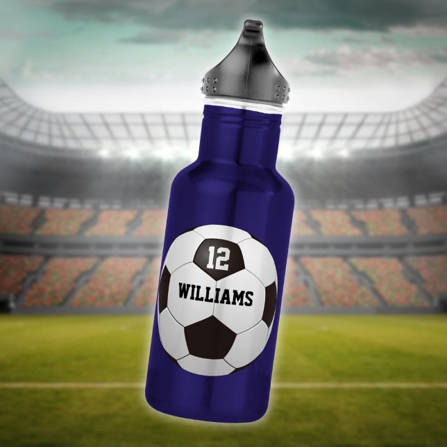 Bouteille D'eau Ballon de football personnalisé avec nom et numéro (Personalized Name Number Soccer Ball Stainless Steel Water Bottle)