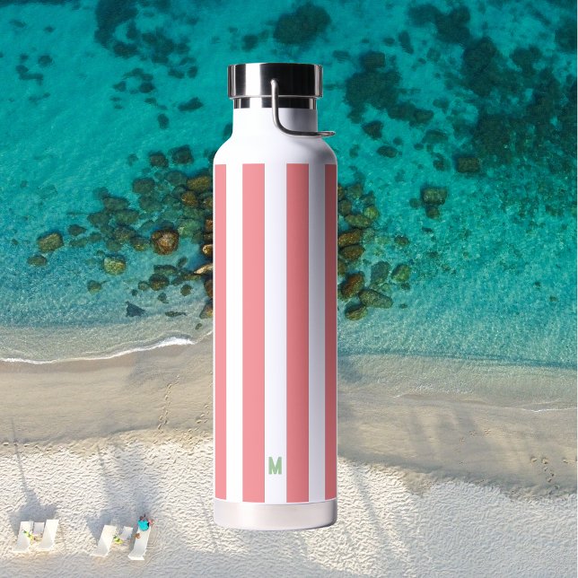 Bouteille D'eau Bande de cabane rose et monogramme vert personnali (Créateur téléchargé)