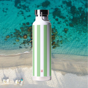 Bouteille D'eau Bande de cabane verte et monogramme rose personnal