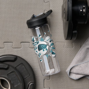 Bouteille D'eau Basket gris turquoise étoiles filles monogrammed