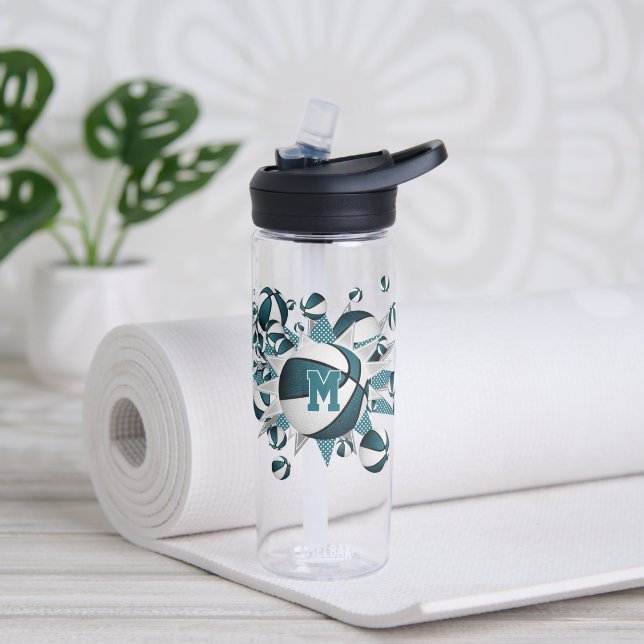 Bouteille D'eau Basketball turquoise étoiles filles monogrammed (Yoga)