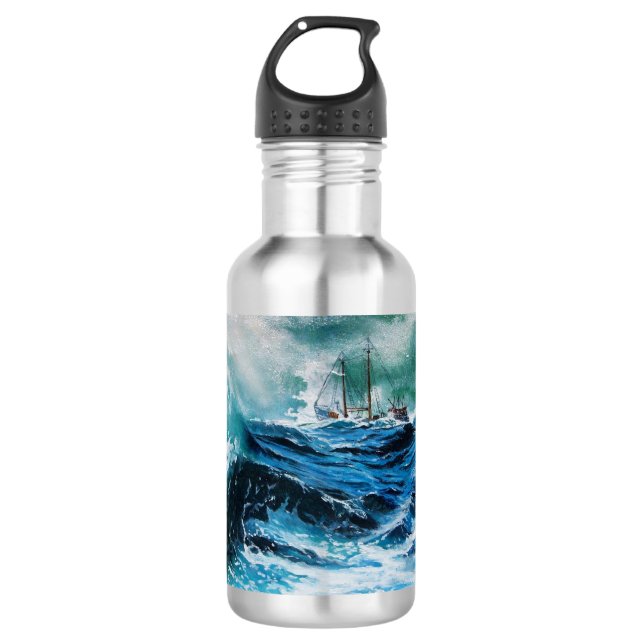 Bouteille D'eau Bateau dans la mer dans la tempête (Devant)