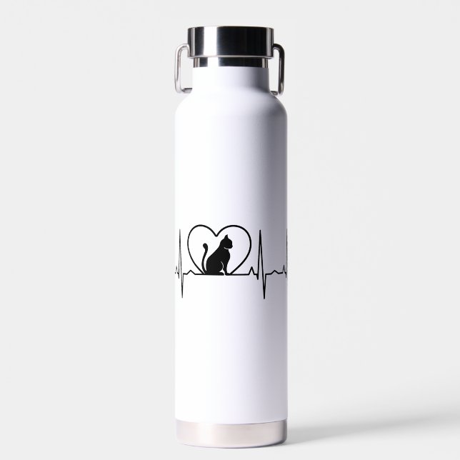 Bouteille D'eau Battement de coeur de chat avec coeur (Avant)