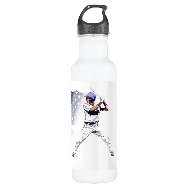 Bouteille D'eau Batter ! - Joueur de baseball et drapeau américain (Devant)