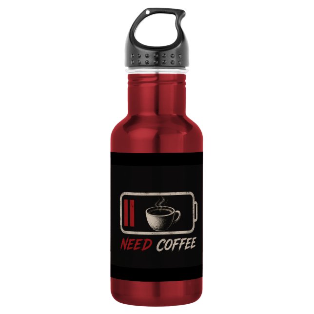 Bouteille D'eau Batterie faible, besoin de café – (Devant)