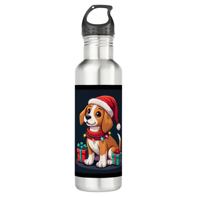 Bouteille D'eau Beagle Xmas Éclairage Père Noël Beagle Chien Noël  (Devant)
