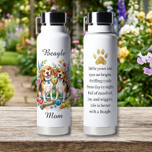 Bouteille D'eau Beagles aquarelle mignons dans les fleurs Personna