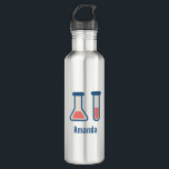 Bouteille D'eau Beaker & Test Tube Science Themed<br><div class="desc">Bouteille d'eau avec un dessin mignon d'un tube d'essai et bécher. Parfait pour les types scientifiques.</div>