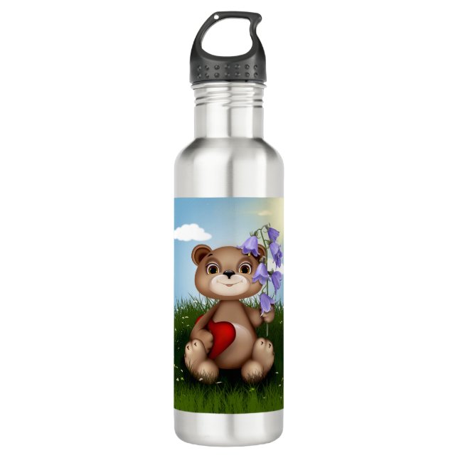 Bouteille D'eau Bear Holding Bouquet Flower-30926 (Devant)