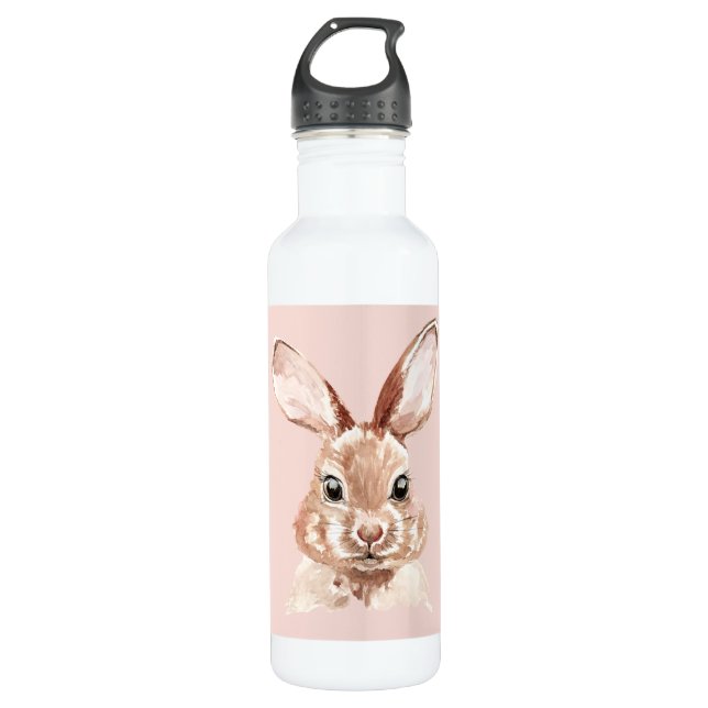 Bouteille D'eau Beauté moderne Pastel Rose Aquarelle Bunny Lovely (Devant)