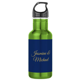 Bouteille D'eau Beaux Noms De Couple Calligraphie Chic Bleu Et Or