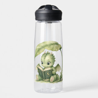 Bouteille D'eau Bébé dragon lisant sous l'art du livre d'histoires