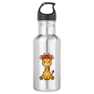 Bouteille D'eau Bébé girafe mignon avec noeud papillon design vect