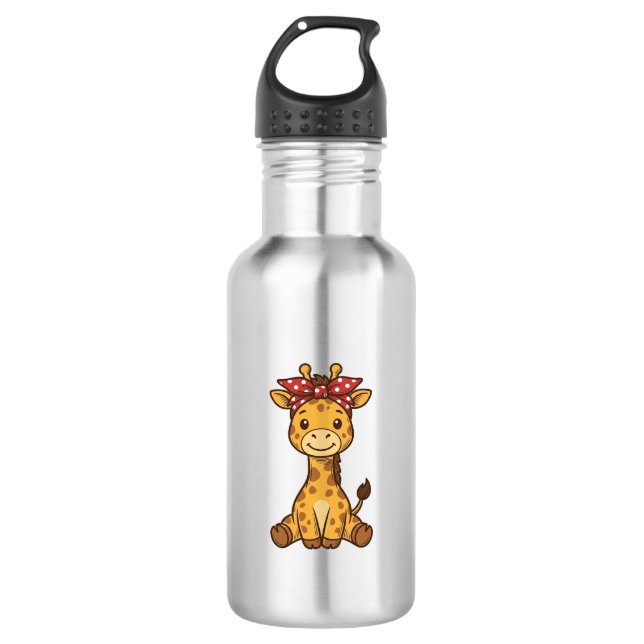 Bouteille D'eau Bébé girafe mignon avec noeud papillon design vect (Devant)