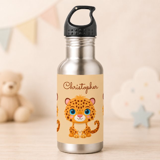 Bouteille D'eau Bébé léopard mignon animaux de safari pour enfants (Créateur téléchargé)