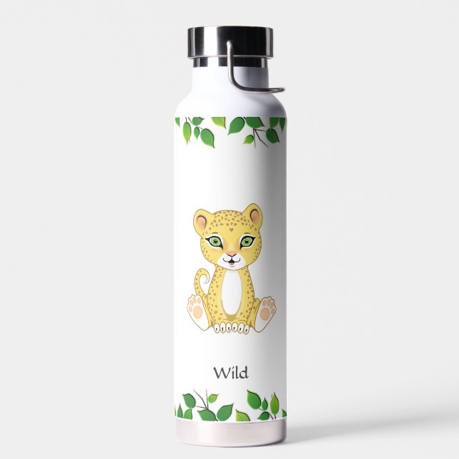 Bouteille D'eau Bébé léopard sauvage mignon sur fond blanc (Gauche)