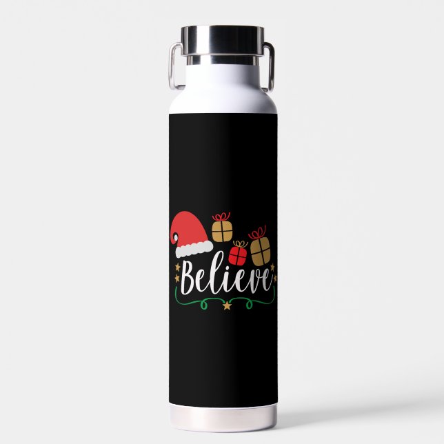 Bouteille D'eau Believe - Christmas Believe, Santa Hat, Santa Hat, (Avant)