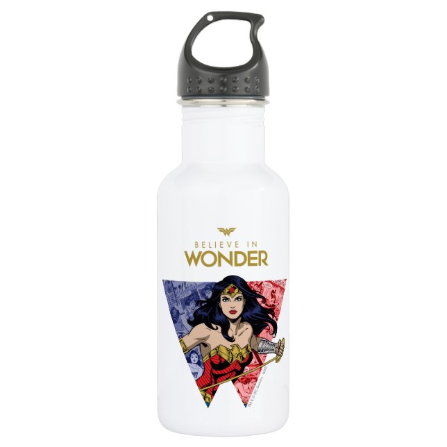 Bouteille D'eau "Believe In Wonder" Wonder Woman Lasso Comic Logo (Devant)