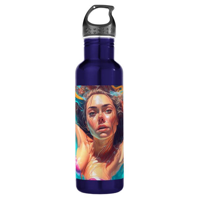 Bouteille D'eau Belle Femme sous l'eau AI Art (Devant)