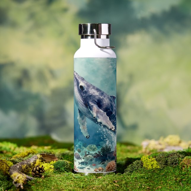 Bouteille D'eau Belle illustration de baleine à l'impasto océaniqu (Extérieur)
