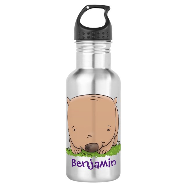 Bouteille D'eau Belle illustration de dessin animé de bébé wombat (Devant)