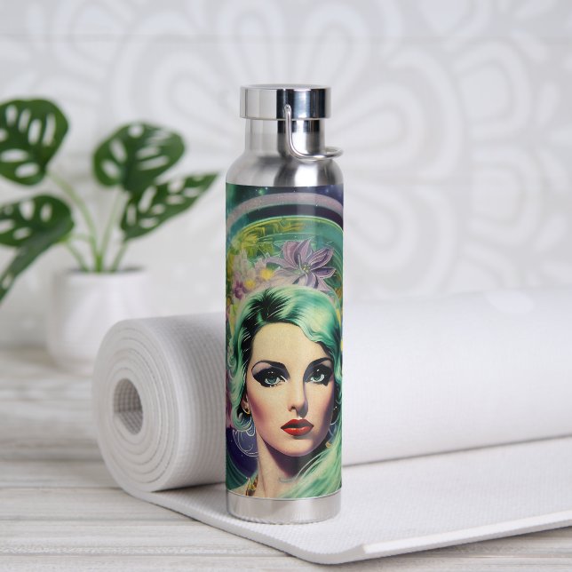 Bouteille D'eau Belle Lavande & Green Retro Style Space Woman (Yoga)