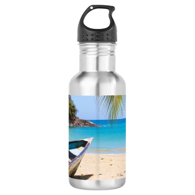Bouteille D'eau Belle plage tropicale avec bateau à rames (Devant)