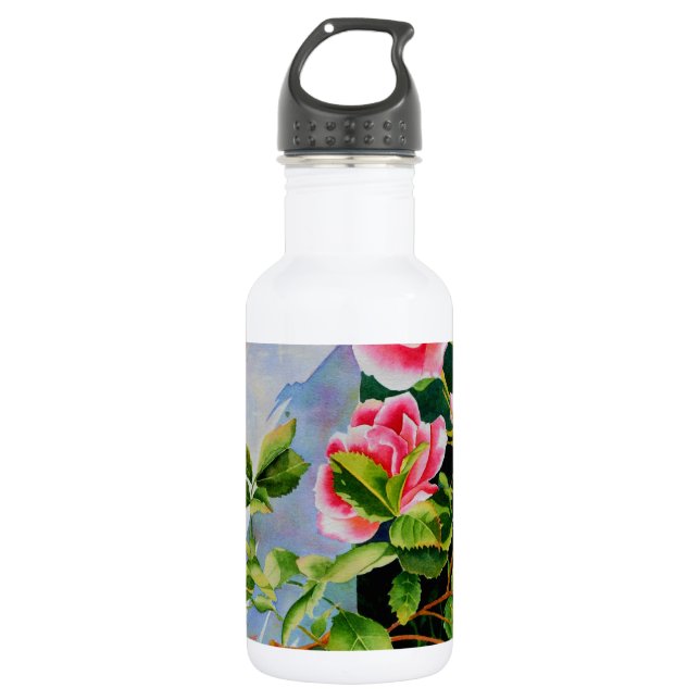 Bouteille D'eau Belle rose rose rouge roses blanc aquarelle floral (Devant)