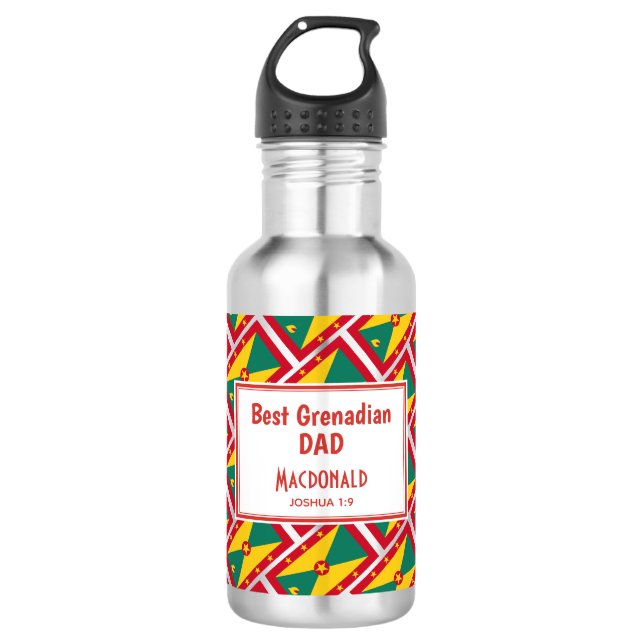 Bouteille D'eau BEST GRENADIAN DAD MOM Grenade Drapeau Customisé (Devant)