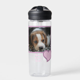 BOUTEILLE D'EAU BEST NANA JAMAIS ROSE COEUR TEXTE PHOTO DE CHIEN A