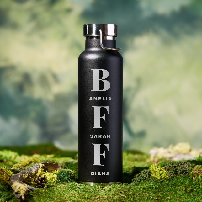 Bouteille D'eau BFF | Meilleurs Amis Unique Vos Noms Noir (Extérieur)
