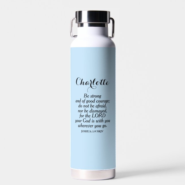 Bouteille D'eau Bible Verset Courage Bleu Clair Nom Simple Personn (Avant)