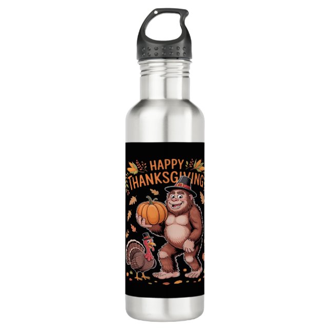 Bouteille D'eau Bigfoot Turquie Citrouille Thanksgiving Day Classi (Devant)