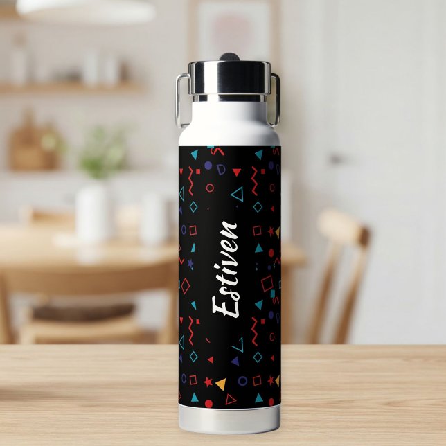 Bouteille D'eau Black Colorful Personalized Water Bottle with Name (Créateur téléchargé)