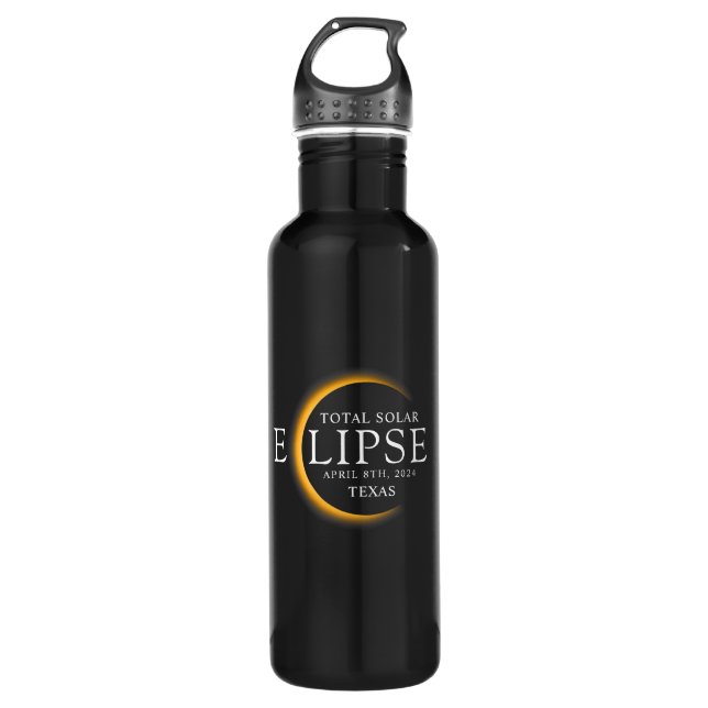 Bouteille D'eau Black & Gold 2024 Texas Total Solar Eclipse (Devant)