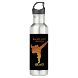 Bouteille D'eau Black Gold Nom moderne Japonais Karate Silhouette