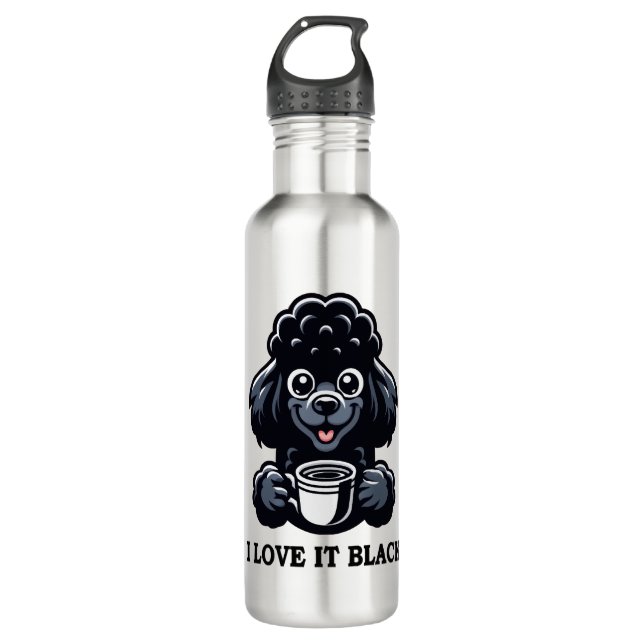 Bouteille D'eau Black Poodle aime le café noir (Devant)