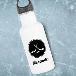 Bouteille D'eau Black & White Hockey Design Boys Nom Winter Sport
