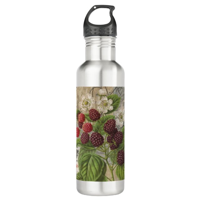 Bouteille D'eau Blackberries Floral Garden Flower Papillon Art (Devant)