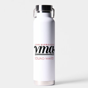 Bouteille d'eau blanche avec nom de courbe noire,