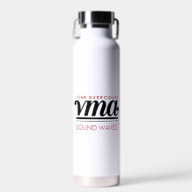 Bouteille d'eau blanche avec nom de courbe noire,