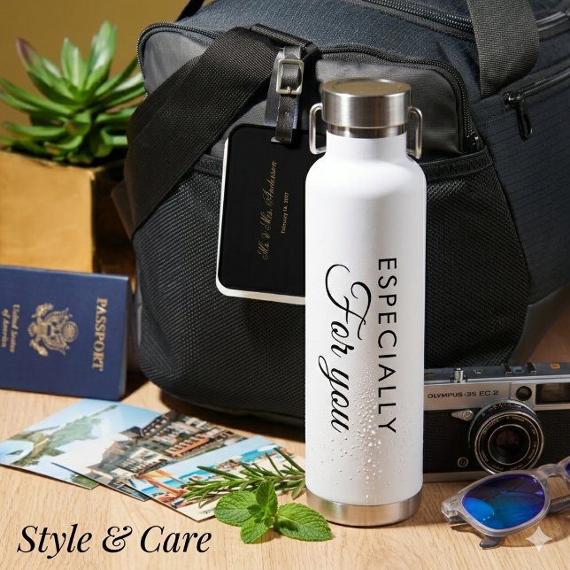 Bouteille d'eau blanche avec texte personnalisé en (Custom Script White Water Bottle With Self Text)