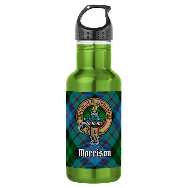 Bouteille D'eau Blason de Clan Morrison sur tartan de chasse (Devant)