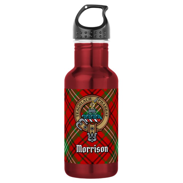 Bouteille D'eau Blason de Clan Morrison sur tartan rouge (Devant)