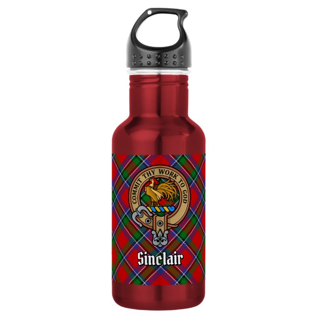 Bouteille D'eau Blason de Clan Sinclair sur tartan rouge (Devant)
