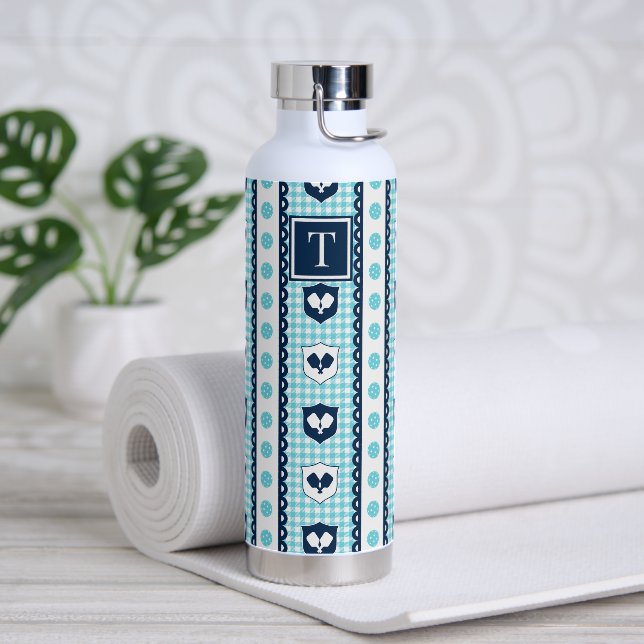 Bouteille D'eau Blason de Pickleball Prépa Gingham - Turquoise et  (Yoga)